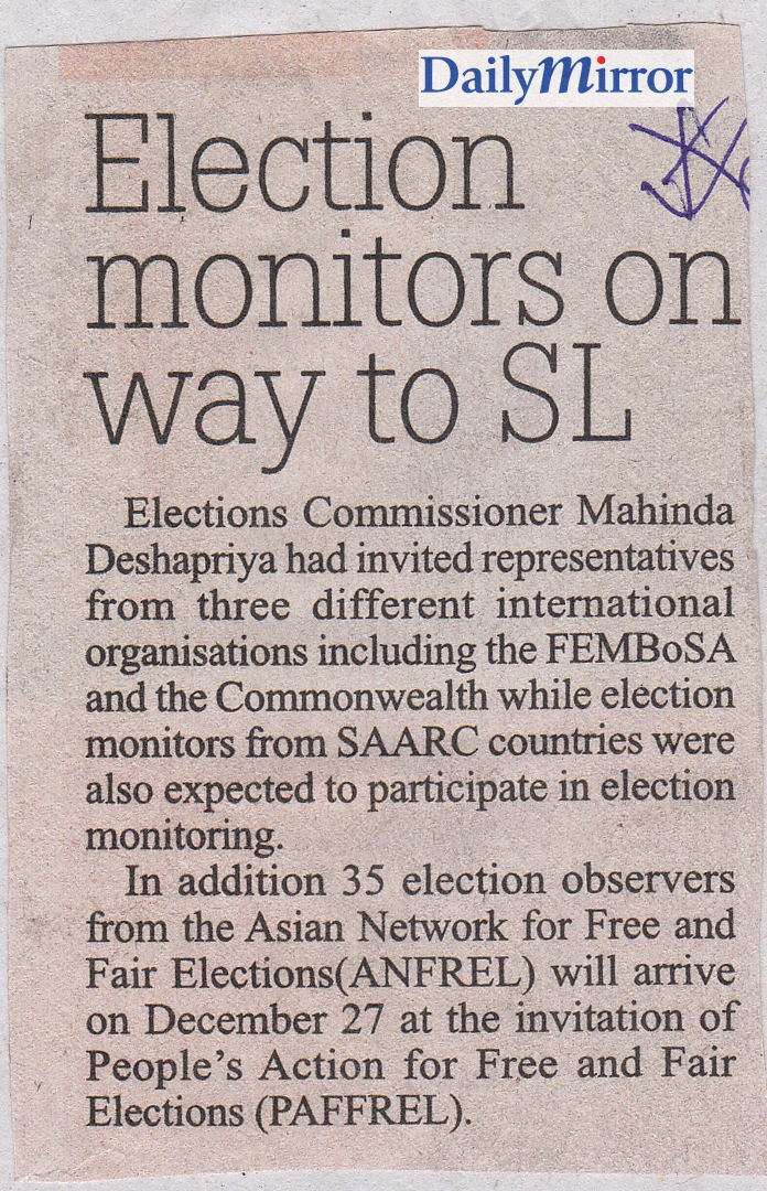 Election Monitors on way to SL